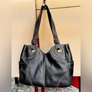 Black pebbled leather Tignanello handbag